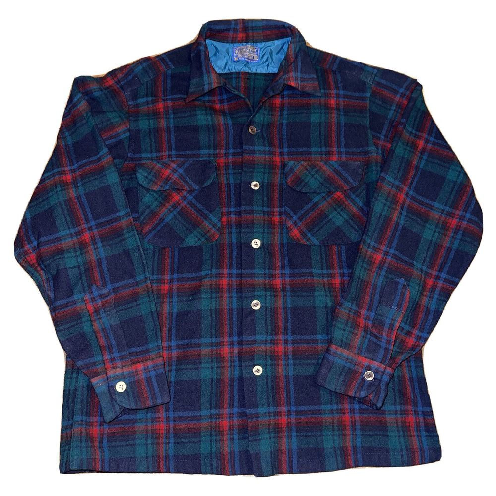 Vintage Pendleton Board Shirt Flap Pocket Wool Flannel Button Front Mens Size M